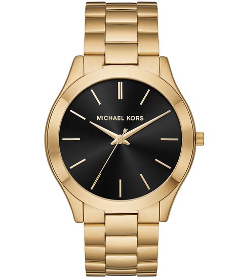 michael kors slim runway silver tone and leather watch|michael kors men's watches black.